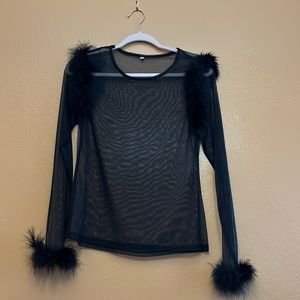 Sheer Fur-embellished top